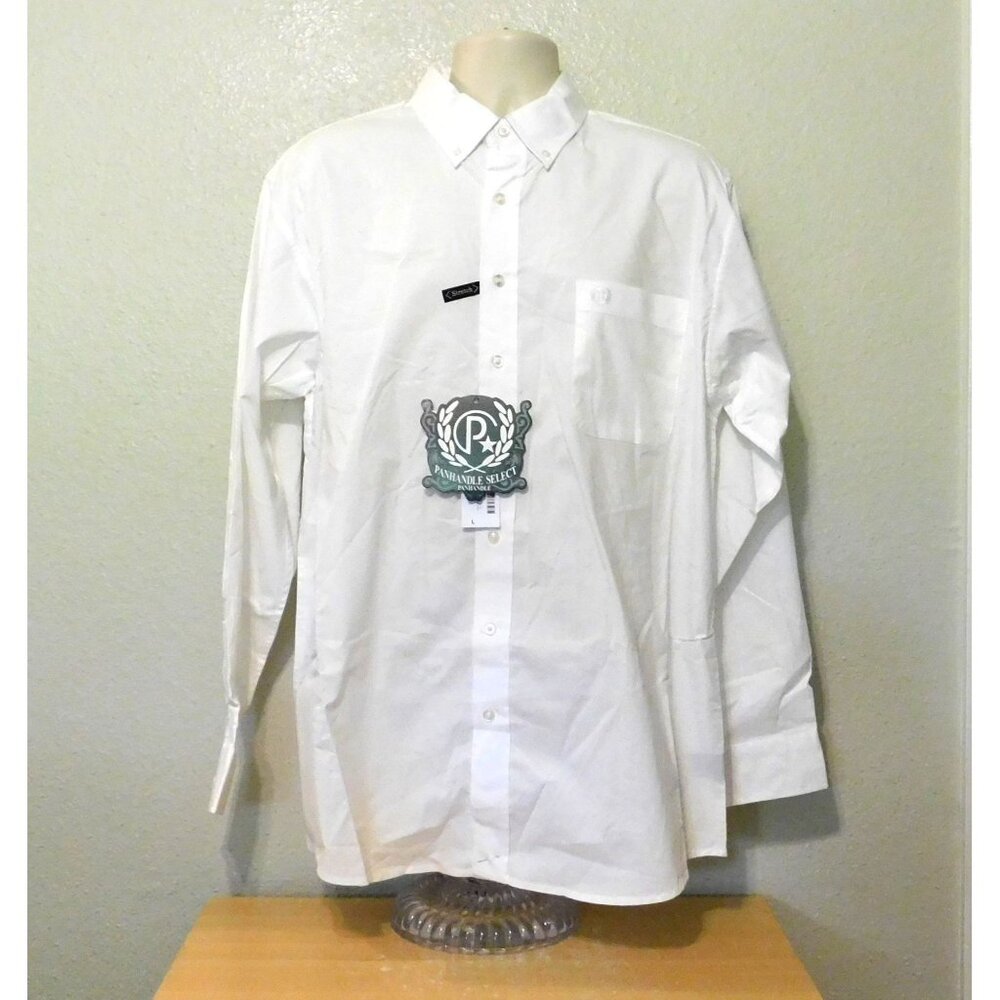 Panhandle Select Shirt Mens L White Button Up Pocket Long Sleeve Stretch Cotton